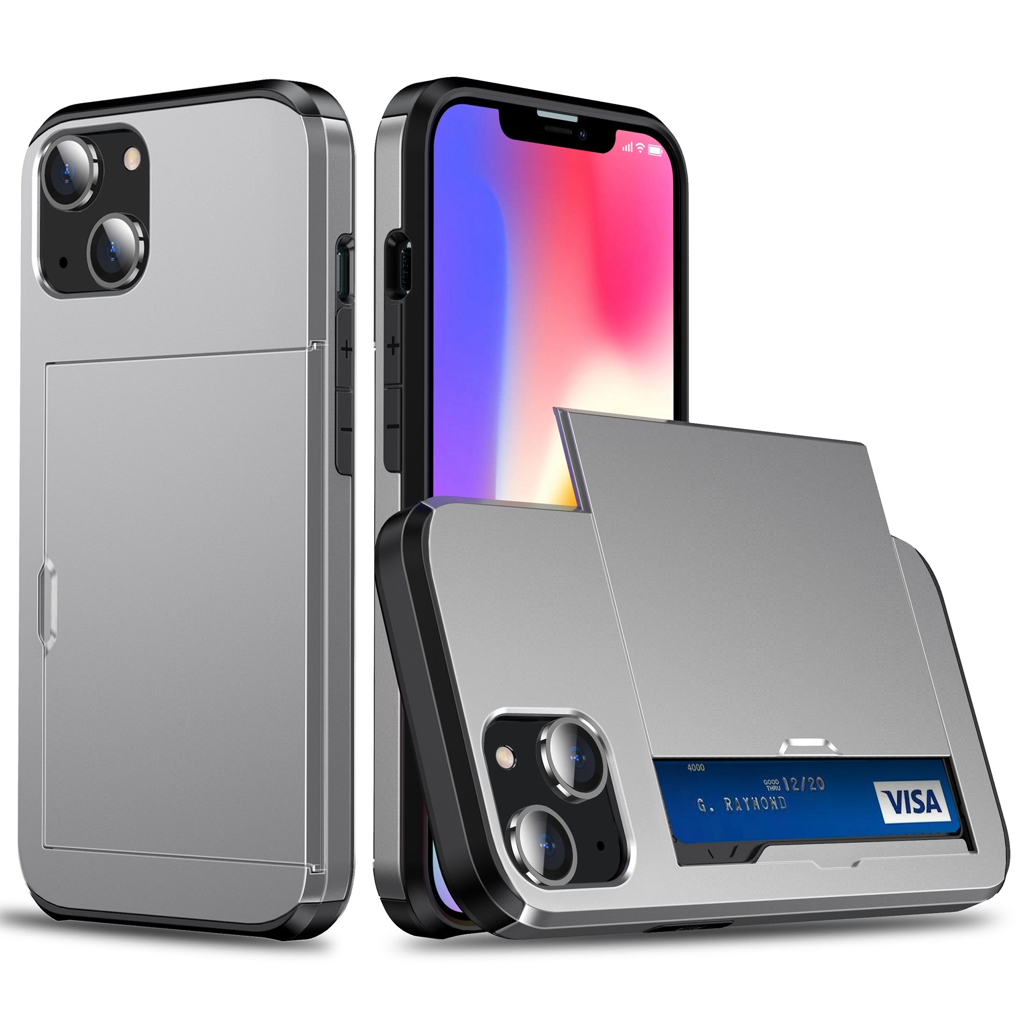 Pouzdro na telefon s držákem na kartu pro iPhone 15 Plus TPU PC Dvouvrstvý ochranný kryt telefonu proti pádu Pouzdro na telefon s držákem na kartu pro iPhone 15 Plus TPU PC Dvouvrstvý ochranný kryt telefonu proti pádu